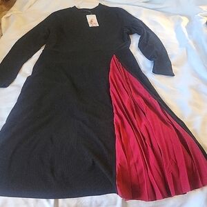Pretty Garden Black & Red Pleated Detail Dress, Size: Medium-Large